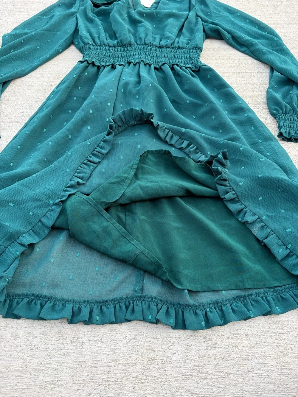 Gal Meets Glam Emerald Teal Swiss Dot Dress Romantic Cottagecore Mini 2/XS